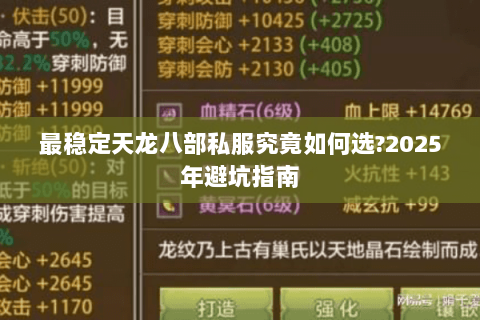 最稳定天龙八部私服究竟如何选?2025年避坑指南