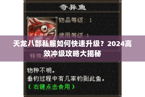 天龙八部私服如何快速升级？2024高效冲级攻略大揭秘