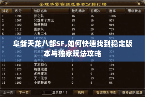 阜新天龙八部SF,如何快速找到稳定版本与独家玩法攻略
