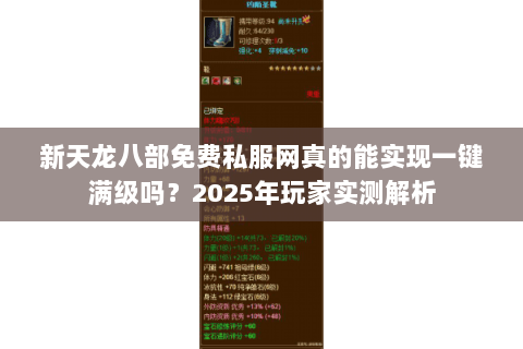 新天龙八部免费私服网真的能实现一键满级吗？2025年玩家实测解析