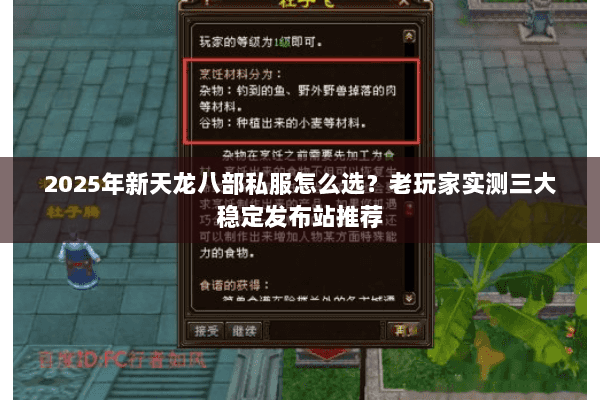2025年新天龙八部私服怎么选?老玩家实测三大稳定发布站推荐 2025年新天龙八部私服怎么选?老玩家实测三大稳定发布站推荐