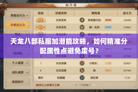 天龙八部私服加潜能攻略，如何精准分配属性点避免废号？