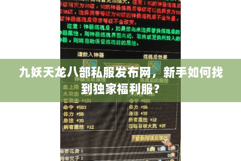 九妖天龙八部私服发布网,新手如何找到独家福利服? 九妖天龙八部私服发布网,新手如何找到独家福利服?