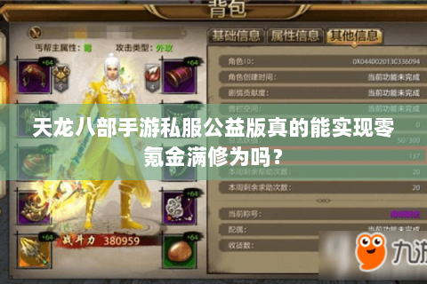 天龙八部手游私服公益版真的能实现零氪金满修为吗？