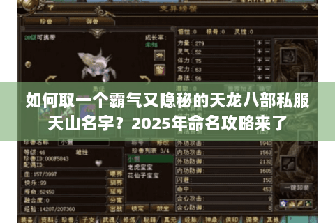 如何取一个霸气又隐秘的天龙八部私服天山名字？2025年命名攻略来了