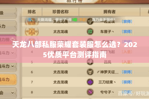 天龙八部私服荣耀套装服怎么选？2025优质平台测评指南
