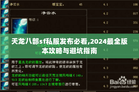 天龙八部sf私服发布必看,2024最全版本攻略与避坑指南