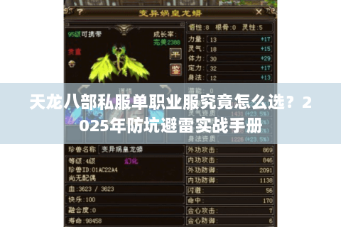 天龙八部私服单职业服究竟怎么选？2025年防坑避雷实战手册