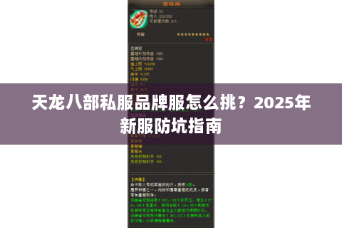 天龙八部私服品牌服怎么挑？2025年新服防坑指南