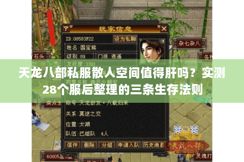 天龙八部私服散人空间值得肝吗？实测28个服后整理的三条生存法则