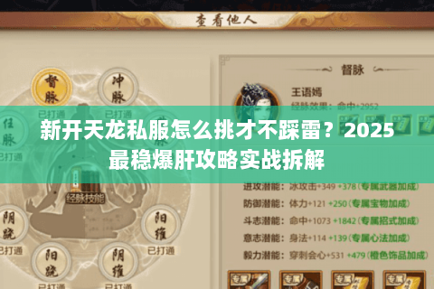 新开天龙私服怎么挑才不踩雷？2025最稳爆肝攻略实战拆解