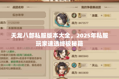 天龙八部私服版本大全，2025年私服玩家速选终极秘籍