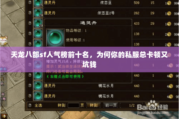 天龙八部sf人气榜前十名，为何你的私服总卡顿又坑钱