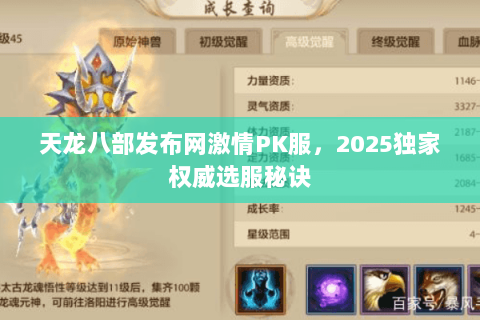 天龙八部发布网激情PK服，2025独家权威选服秘诀