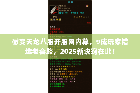 微变天龙八服开服网内幕，9成玩家错选老套路，2025新诀窍在此！