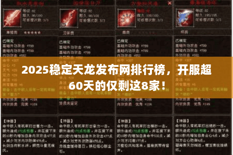 2025稳定天龙发布网排行榜，开服超60天的仅剩这8家！