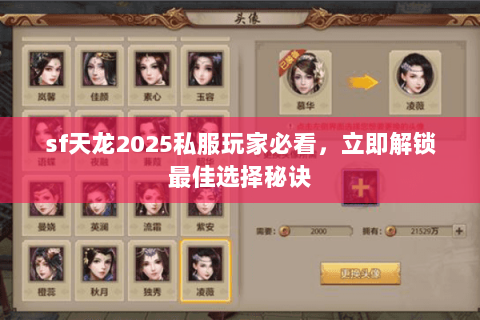 sf天龙2025私服玩家必看，立即解锁最佳选择秘诀