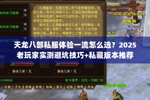 天龙八部私服体验一流怎么选？2025老玩家实测避坑技巧+私藏版本推荐
