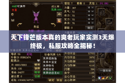 天下锋芒版本真的爽老玩家实测3天爆终极，私服攻略全揭秘！