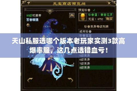 天山私服选哪个版本老玩家实测3款高爆率服，这几点选错血亏！