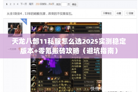 天龙八部11私服怎么选2025实测稳定版本+零氪搬砖攻略（避坑指南）