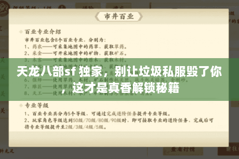 天龙八部sf 独家，别让垃圾私服毁了你，这才是真香解锁秘籍