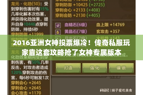 2016亚洲女神投票爆冷！传奇私服玩家靠这套攻略抢了女神专属版本
