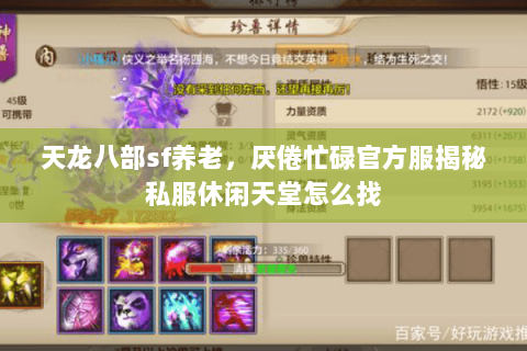 天龙八部sf养老，厌倦忙碌官方服揭秘私服休闲天堂怎么找