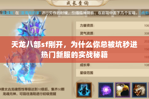 天龙八部sf刚开，为什么你总被坑秒进热门新服的实战秘籍