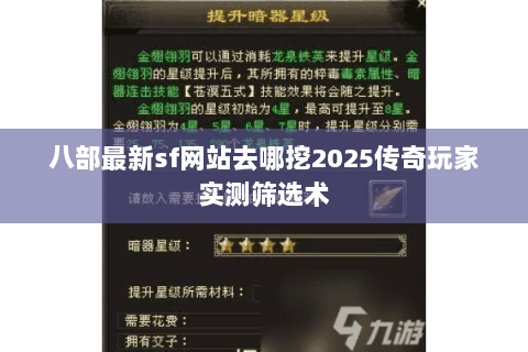 八部最新sf网站去哪挖2025传奇玩家实测筛选术