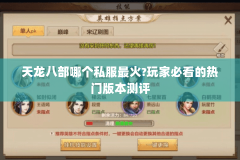 天龙八部哪个私服最火?玩家必看的热门版本测评