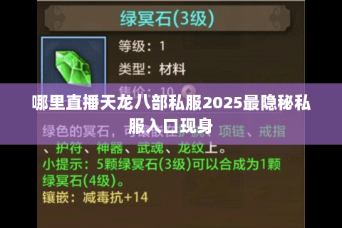 哪里直播天龙八部私服2025最隐秘私服入口现身