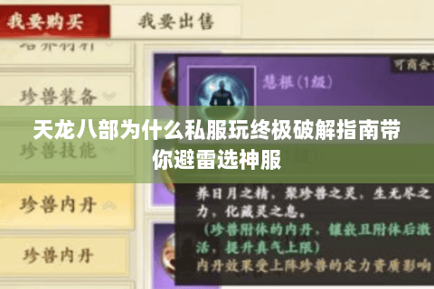 天龙八部为什么私服玩终极破解指南带你避雷选神服