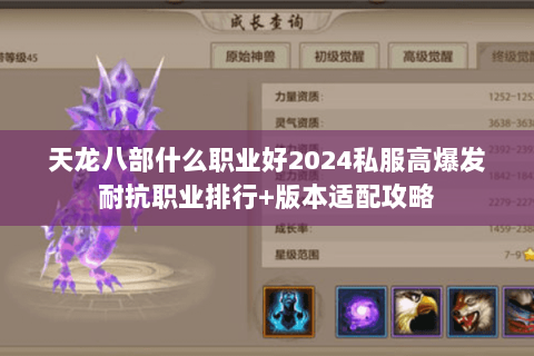 天龙八部什么职业好2024私服高爆发耐抗职业排行+版本适配攻略