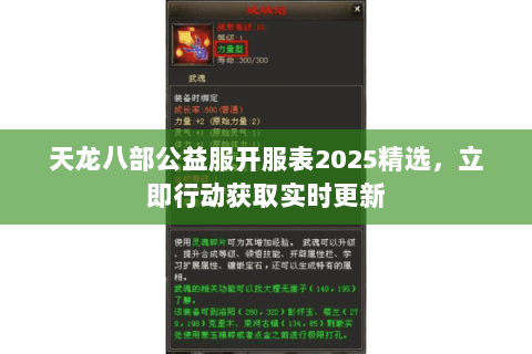 天龙八部公益服开服表2025精选，立即行动获取实时更新