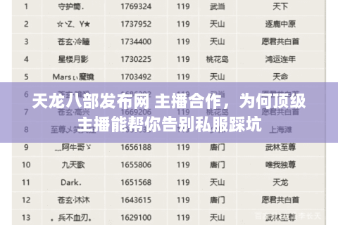 天龙八部发布网 主播合作，为何顶级主播能帮你告别私服踩坑