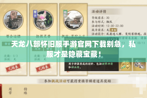 天龙八部怀旧服手游官网下载别急，私服才是隐藏宝藏！