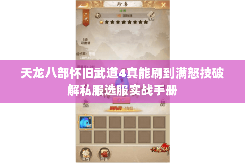 天龙八部怀旧武道4真能刷到满怒技破解私服选服实战手册