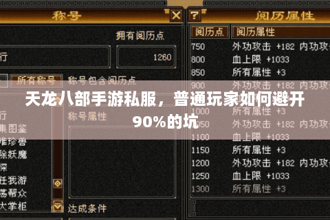 天龙八部手游私服，普通玩家如何避开90%的坑