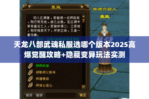 天龙八部武魂私服选哪个版本2025高爆觉醒攻略+隐藏变异玩法实测