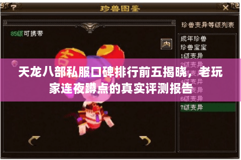 天龙八部私服口碑排行前五揭晓，老玩家连夜蹲点的真实评测报告