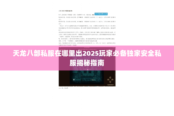 天龙八部私服在哪里出2025玩家必备独家安全私服揭秘指南 天龙八部私服在哪里出2025玩家必备独家安全私服揭秘指南
