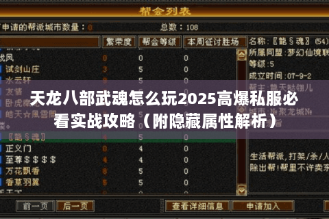 天龙八部武魂怎么玩2025高爆私服必看实战攻略（附隐藏属性解析）