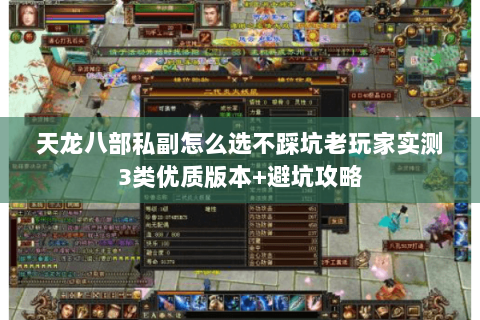 天龙八部私副怎么选不踩坑老玩家实测3类优质版本+避坑攻略