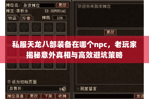 私服天龙八部装备在哪个npc，老玩家揭秘意外真相与高效避坑策略