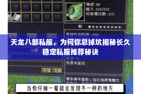 天龙八部私服，为何你总掉坑揭秘长久稳定私服推荐秘诀