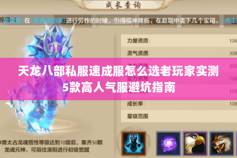 天龙八部私服速成服怎么选老玩家实测5款高人气服避坑指南