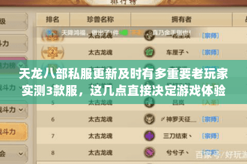 天龙八部私服更新及时有多重要老玩家实测3款服,这几点直接决定游戏体验 天龙八部私服更新及时有多重要老玩家实测3款服,这几点直接决定游戏体验