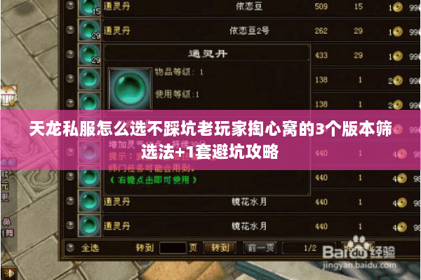 天龙私服怎么选不踩坑老玩家掏心窝的3个版本筛选法+1套避坑攻略