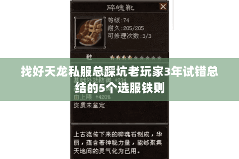 找好天龙私服总踩坑老玩家3年试错总结的5个选服铁则